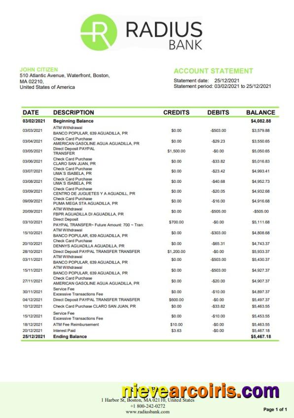 USA Massachusetts Radius Bank word pdf